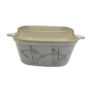 Vintage CorningWare P43B Shadow Iris Individual Casserole Dish with Plastic Lid